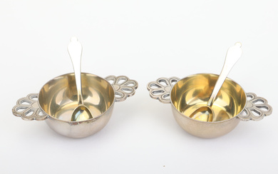 A pair of sterling silver salt pans and spoons, Borgila, Stockholm, 1950.