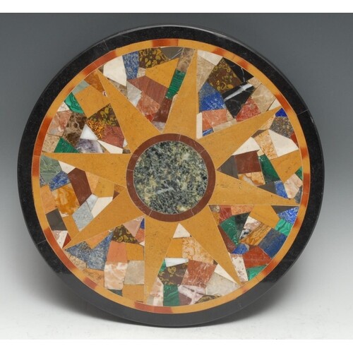 A pietra dura circular table-top, inlaid with a star burst o...