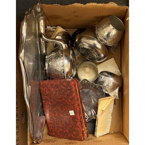 A silver plated four piece tea set and tray, and various oth...