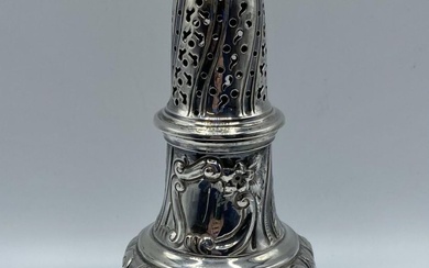 A sterling silver sugar sifter by Walker and Hall...