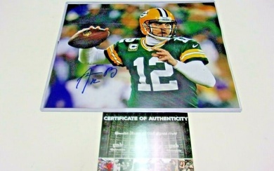 AARON RODGERS GREEN BAY PACKERS NFL MVP SB CHAMPS W/COA SIGNED 11X14 PHOTO
