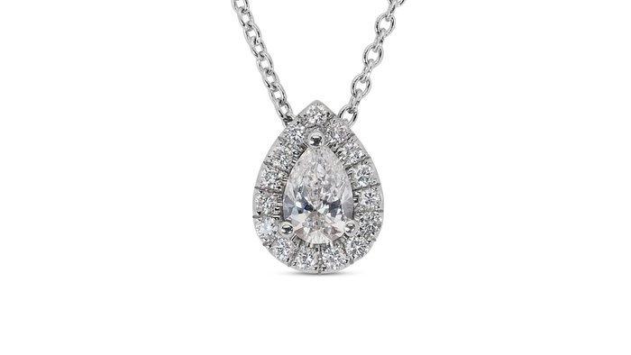 AIG Certificate 0.51 ct total natural diamonds - 18 kt. White gold - Necklace with pendant - 0.35 ct Diamond - Diamonds