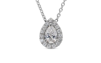 AIG Certificate 0.51 ct total natural diamonds - 18 kt. White gold - Necklace with pendant - 0.35 ct Diamond - Diamonds
