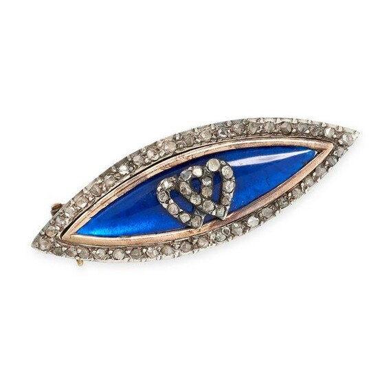AN ANTIQUE DIAMOND AND BLUE GLASS SWEETHEART BROOCH