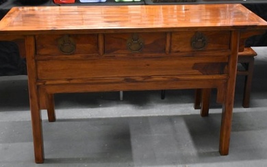 AN EARLY 20TH CENTURY CHINESE CARVED HUANGHUALI WOOD SIDEBOARD Late Qing/Republic. 140 cm x 45cm x 8