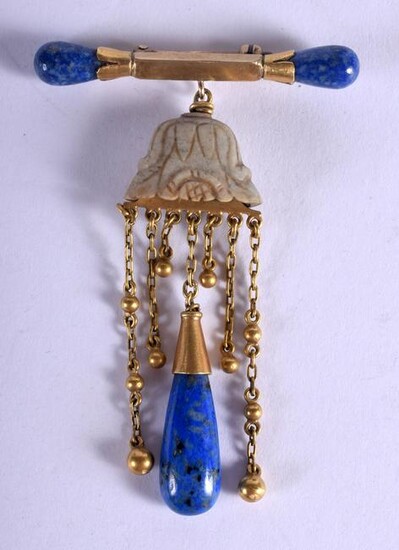 AN UNUSUAL 19TH CENTURY CHINESE JADE GOLD AND LAPIS