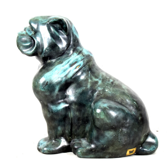 ANDREAS WARGENBRANT. Sculpture, "Bulldog", green patinated bronze.
