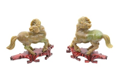 ANTIQUE CHINESE HAND CARVED JADE FIGURES OF HORSES