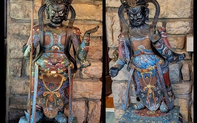 ANTIQUE NEAR LIFE SIZED CHINESE CLOISONNE TOMB GUARDIAN