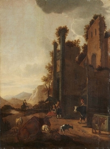 Adam Pynacker, Landscape with Ruins and Peasants
