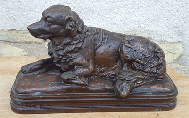 After Emmanuel Frémiet - Sculpture, "Newfoundland dog lying down" - Patinated bronze - First half 20th century