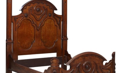 American Carved Walnut Queen Size Half Tester Bed, late 19th c., H.- 78 1/2 in., Int.- W.- 58 1/2