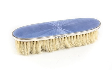 American Sterling Silver Guilloche Enamel Vanity Clothes Brush c1930 light blue