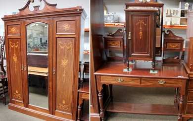 An Edwardian Mahogany and Inlaid Three Piece Bedroom Suite, comprising...