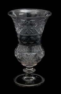 An English Cut Glass Footed Vase Height 9 1/4 inches.