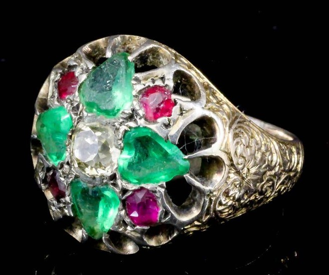 An Indian Emerald, Ruby and Diamond "Maharajah" Ring, in...
