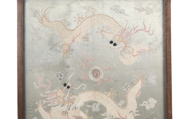 An early 20th century Chinese embroidery on pale green silk.