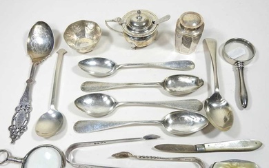 An early 20th century silver three piece condiment set, together...