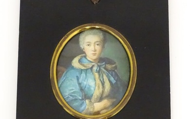 An early 20thC oil on card portrait miniature depicting The Comtesse de Tillieres after Jean-Marc