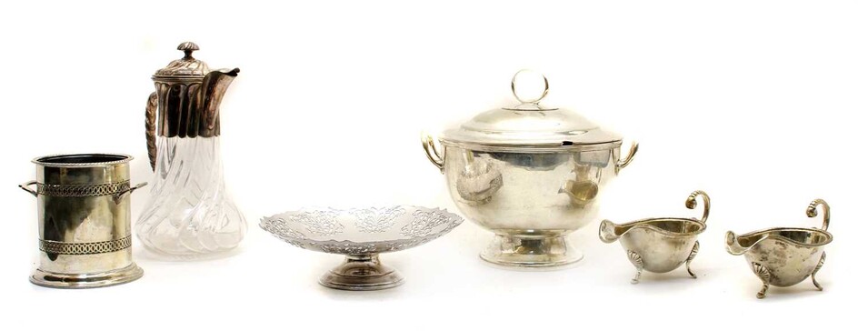 An electroplated twin handled soup bowl and cover