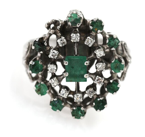 NOT SOLD. An emerald and diamond ring set with numerous emeralds and diamonds, mounted in 14k white gold. Size app. 56. – Bruun Rasmussen Auctioneers of Fine Art