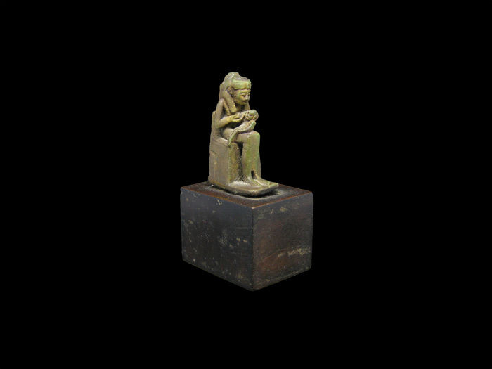 Ancient Egyptian Faience Inscribed Isis lactans Amulet - ca. 4 cm