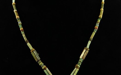 Ancient Egyptian Necklace made of Faience Mummy beads with White Crown/Hedjet Amulet - 48 cm (No Reserve Price)