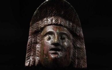 Ancient Roman, Empire Bronze Mask applique - 9 cm
