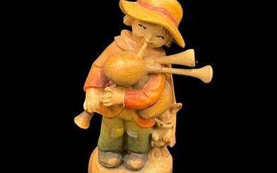 Anri Jolly Piper Italy Playing Bagpipes Wood Carved Figurine