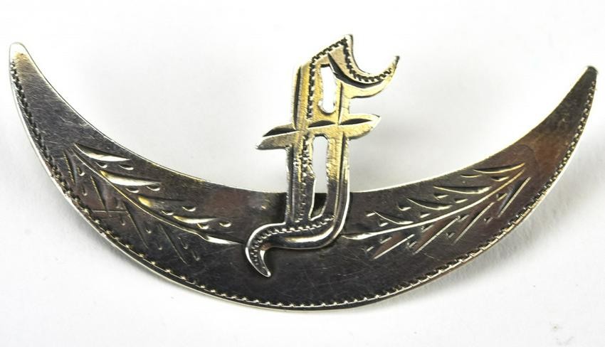 Antique 19th C Sterling Crescent Moon w F Initial
