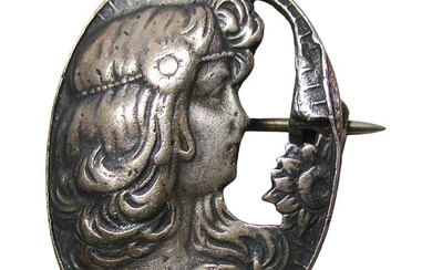 Antique Art Nouveau Silver Openwork Woman Profile Convertible Pendant Pin Brooch
