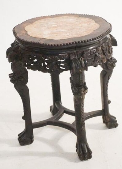 Antique Chinese Carved Hardwood Side Table