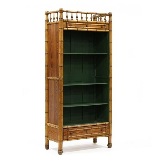Antique English Faux Bamboo Open Bookshelf