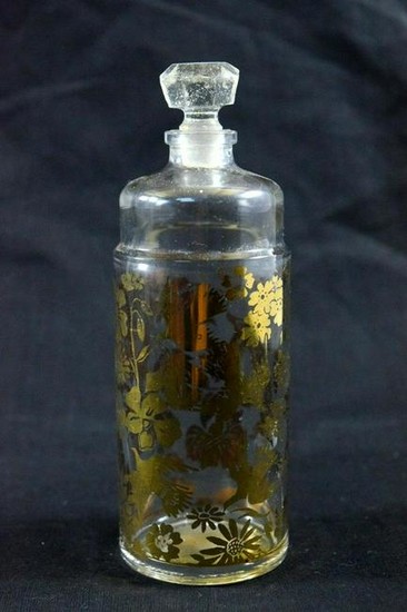Antique White Glass France Gold Work Perfume Bottle