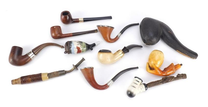 Antique and later pipes, some silver mounted including