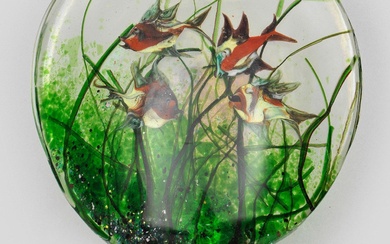 Applique murale Murano "Aquarium" 1-flg ; Lampe ovale, bombée de manière convexe, en verre épais...