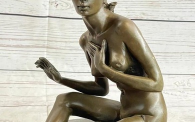 Art Deco Figural Nude Women Inspired Bronze Statue - 10" x 8"