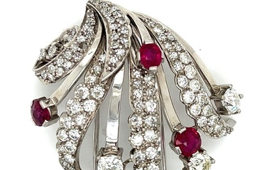 Art Deco Platinum Burma Ruby & Diamond Brooch