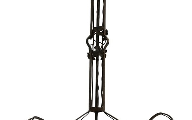 Art Deco Wrought Iron & Frosted Glass Chandelier