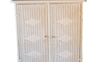 Art Deco wicker two-door cupboard with 3 interior