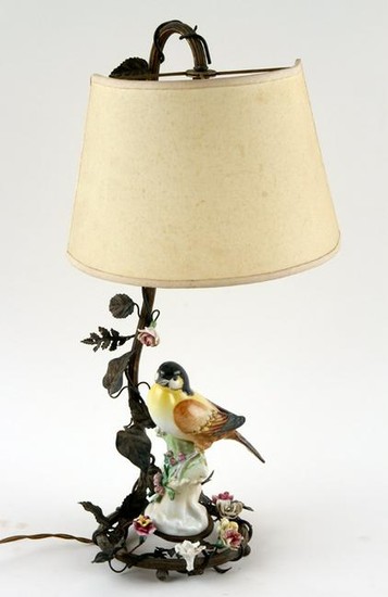 BRONZE TABLE LAMP HAND PAINTED PORCELAIN C.1910