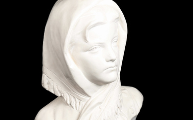 BUST, PLASTER, WOMAN WITH SHELLFISH, 20TH CENTURY.