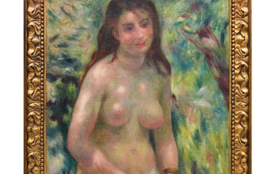 Baigneur à lombre ensoleillée. A la manière de Pierre-Auguste Renoir (1841-1919). Représente une jeune fille...