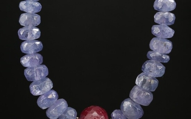 Beaded Tanzanite and Corundum Necklace with 14K Clasp