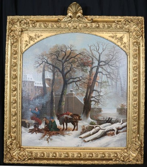 Beautiful oil on canvas of German snow scene