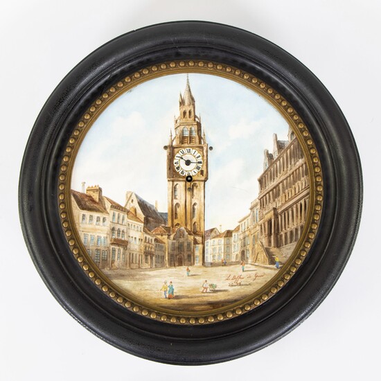 Belle et originale horloge en porcelaine peinte Le Belfroi à Gand de Jules Heursel -...