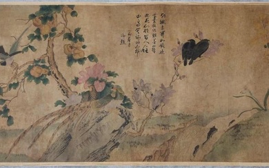 Birds & Flowers Paper Scroll by Zhao Ji
