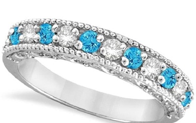 Blue Topaz and Diamond Band Filigree Ring Design 14k White Gold 1.60ctw