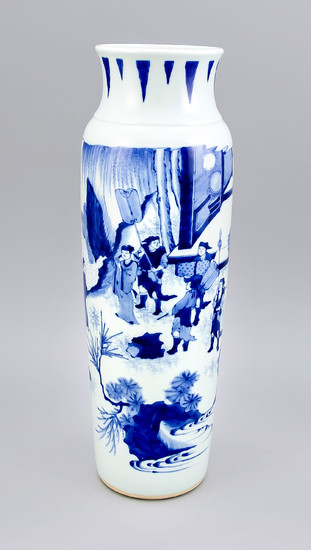 Blue and white ''sleeve'' vase, China, Qing Dynasty,...