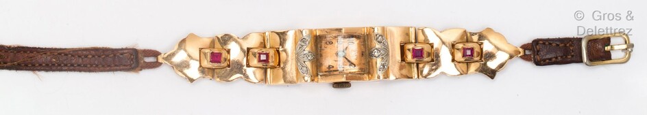 Bracelet montre en or jaune et or gris. Cadran... - Lot 191 - Gros & Delettrez